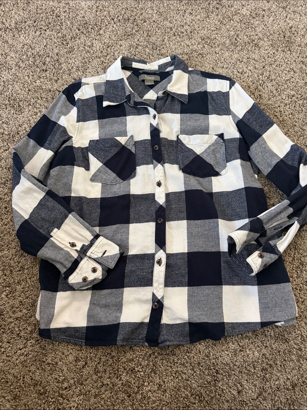 Natural Reflections Navy and White Plaid Shirt
